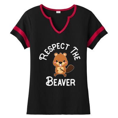 Beaver Lover Respect The Beaver Ladies Halftime Notch Neck Tee