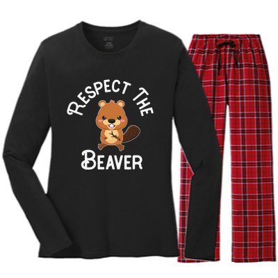 Beaver Lover Respect The Beaver Women's Long Sleeve Flannel Pajama Set 