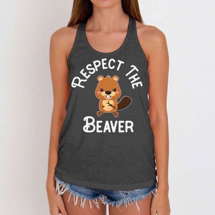 Beaver Lover Respect The Beaver Women's Knotted Racerback Tank