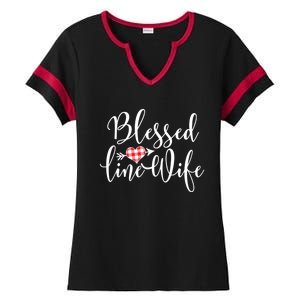 Blessed Linewife Red White Plaid Heart Line Wife Gift Ladies Halftime Notch Neck Tee