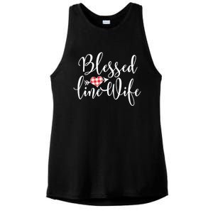 Blessed Linewife Red White Plaid Heart Line Wife Gift Ladies PosiCharge Tri-Blend Wicking Tank