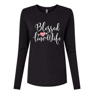 Blessed Linewife Red White Plaid Heart Line Wife Gift Womens Cotton Relaxed Long Sleeve T-Shirt