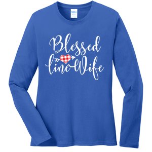 Blessed Linewife Red White Plaid Heart Line Wife Gift Ladies Long Sleeve Shirt