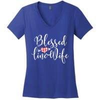 Blessed Linewife Red White Plaid Heart Line Wife Gift Women's V-Neck T-Shirt