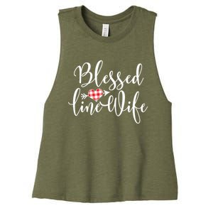 Blessed Linewife Red White Plaid Heart Line Wife Gift Women's Racerback Cropped Tank