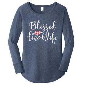 Blessed Linewife Red White Plaid Heart Line Wife Gift Women's Perfect Tri Tunic Long Sleeve Shirt