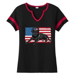 Black Labrador Retriever Black Lab Dad Mom American Flag Dog Ladies Halftime Notch Neck Tee