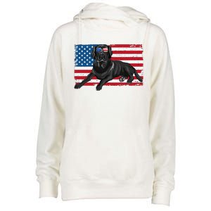 Black Labrador Retriever Black Lab Dad Mom American Flag Dog Womens Funnel Neck Pullover Hood