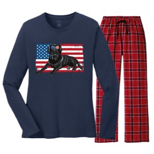 Black Labrador Retriever Black Lab Dad Mom American Flag Dog Women's Long Sleeve Flannel Pajama Set 