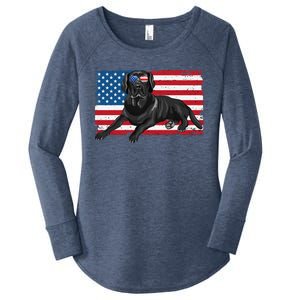 Black Labrador Retriever Black Lab Dad Mom American Flag Dog Women's Perfect Tri Tunic Long Sleeve Shirt