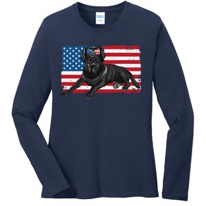 Black Labrador Retriever Black Lab Dad Mom American Flag Dog Ladies Long Sleeve Shirt