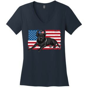 Black Labrador Retriever Black Lab Dad Mom American Flag Dog Women's V-Neck T-Shirt