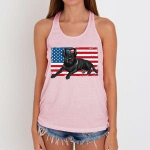 Black Labrador Retriever Black Lab Dad Mom American Flag Dog Women's Knotted Racerback Tank