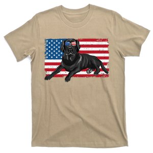 Black Labrador Retriever Black Lab Dad Mom American Flag Dog T-Shirt