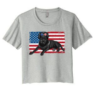 Black Labrador Retriever Black Lab Dad Mom American Flag Dog Women's Crop Top Tee