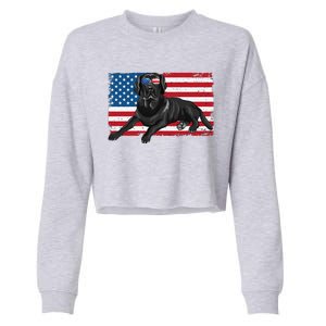 Black Labrador Retriever Black Lab Dad Mom American Flag Dog Cropped Pullover Crew