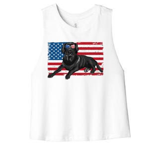 Black Labrador Retriever Black Lab Dad Mom American Flag Dog Women's Racerback Cropped Tank