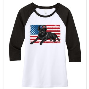 Black Labrador Retriever Black Lab Dad Mom American Flag Dog Women's Tri-Blend 3/4-Sleeve Raglan Shirt