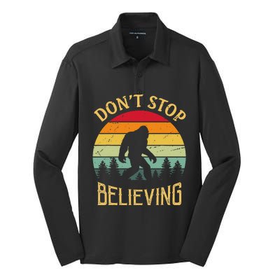 Bigfoot Lovers Retro Vintage DonT Stop Believing Bigfoot Silk Touch Performance Long Sleeve Polo