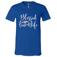 Blessed Linewife Red White Plaid Heart Line Wife Gift V-Neck T-Shirt