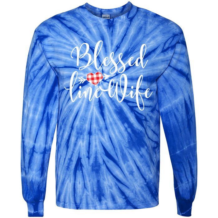 Blessed Linewife Red White Plaid Heart Line Wife Gift Tie-Dye Long Sleeve Shirt