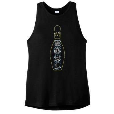 Big Lebowski Retro Neon Crown Bowling Pin Graphic Ladies PosiCharge Tri-Blend Wicking Tank