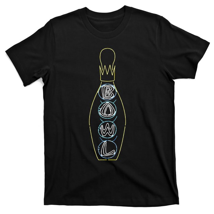 Big Lebowski Retro Neon Crown Bowling Pin Graphic T-Shirt