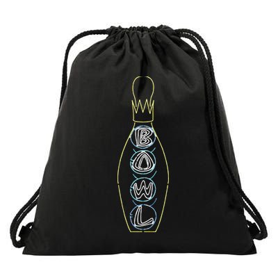 Big Lebowski Retro Neon Crown Bowling Pin Graphic Drawstring Bag