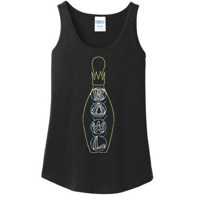 Big Lebowski Retro Neon Crown Bowling Pin Graphic Ladies Essential Tank