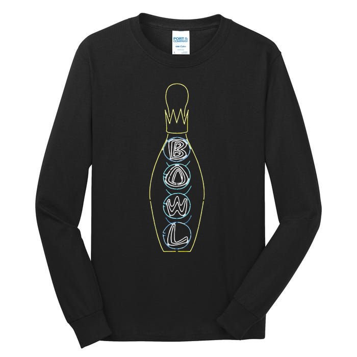 Big Lebowski Retro Neon Crown Bowling Pin Graphic Tall Long Sleeve T-Shirt