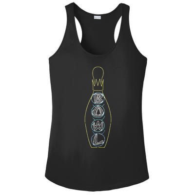 Big Lebowski Retro Neon Crown Bowling Pin Graphic Ladies PosiCharge Competitor Racerback Tank