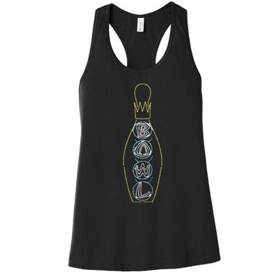 Big Lebowski Retro Neon Crown Bowling Pin Graphic Women's Racerback Tank