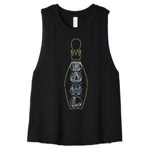 Big Lebowski Retro Neon Crown Bowling Pin Graphic Women's Racerback Cropped Tank