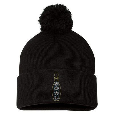 Big Lebowski Retro Neon Crown Bowling Pin Graphic Pom Pom 12in Knit Beanie