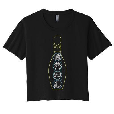 Big Lebowski Retro Neon Crown Bowling Pin Graphic Women's Crop Top Tee