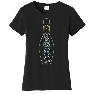 Big Lebowski Retro Neon Crown Bowling Pin Graphic Women's T-Shirt