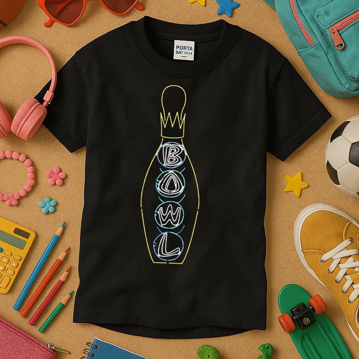 Big Lebowski Retro Neon Crown Bowling Pin Graphic Kids T-Shirt