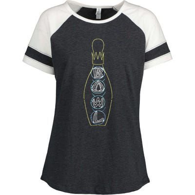 Big Lebowski Retro Neon Crown Bowling Pin Graphic Enza Ladies Jersey Colorblock Tee