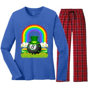 Billiards Lover Rainbow Leprechaun Billiards St Patricks Day Cool Gift Women's Long Sleeve Flannel Pajama Set 