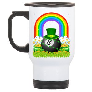 Billiards Lover Rainbow Leprechaun Billiards St Patricks Day Cool Gift Stainless Steel Travel Mug