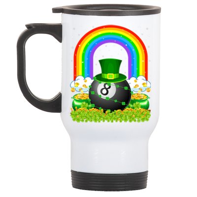 Billiards Lover Rainbow Leprechaun Billiards St Patricks Day Cool Gift Stainless Steel Travel Mug