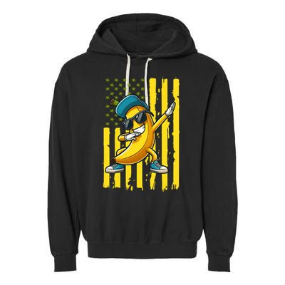 Banana Lover Retro American Flag Dabbing Garment-Dyed Fleece Hoodie