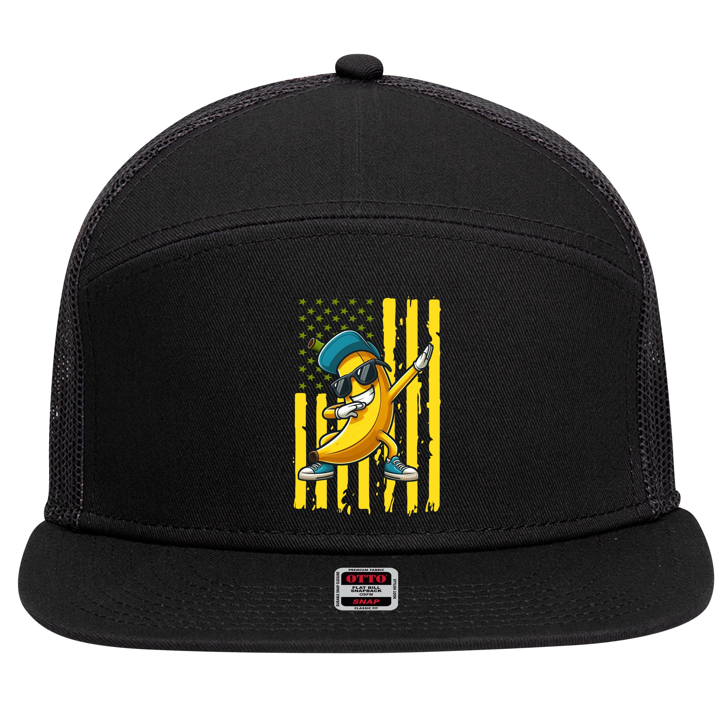 Banana Lover Retro American Flag Dabbing 7 Panel Mesh Trucker Snapback Hat