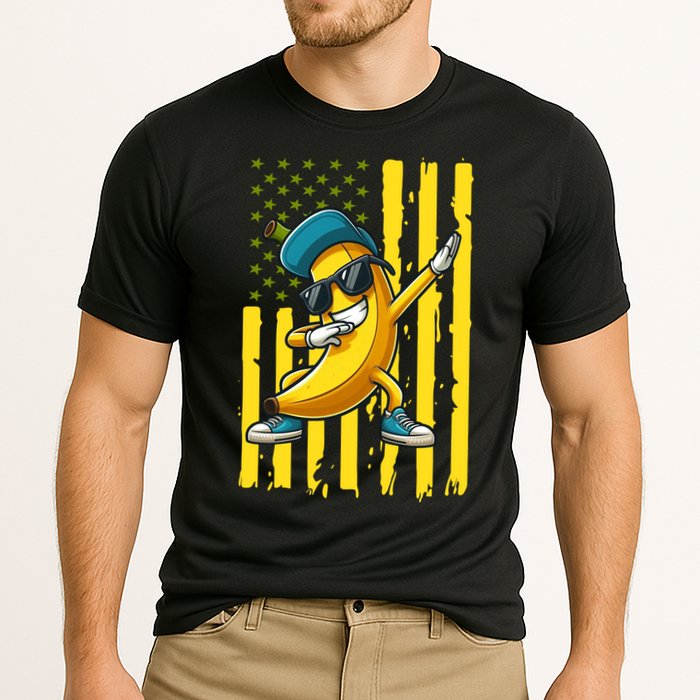 Banana Lover Retro American Flag Dabbing Cooling Performance Crew T-Shirt