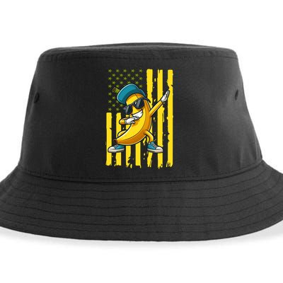 Banana Lover Retro American Flag Dabbing Sustainable Bucket Hat