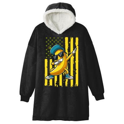 Banana Lover Retro American Flag Dabbing Hooded Wearable Blanket