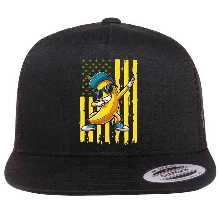 Banana Lover Retro American Flag Dabbing Flat Bill Trucker Hat