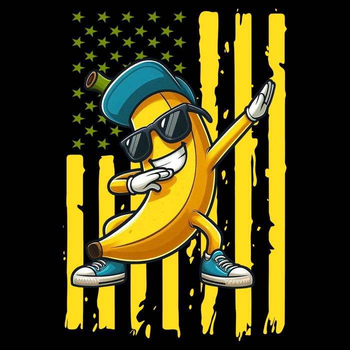 Banana Lover Retro American Flag Dabbing Flat Bill Trucker Hat