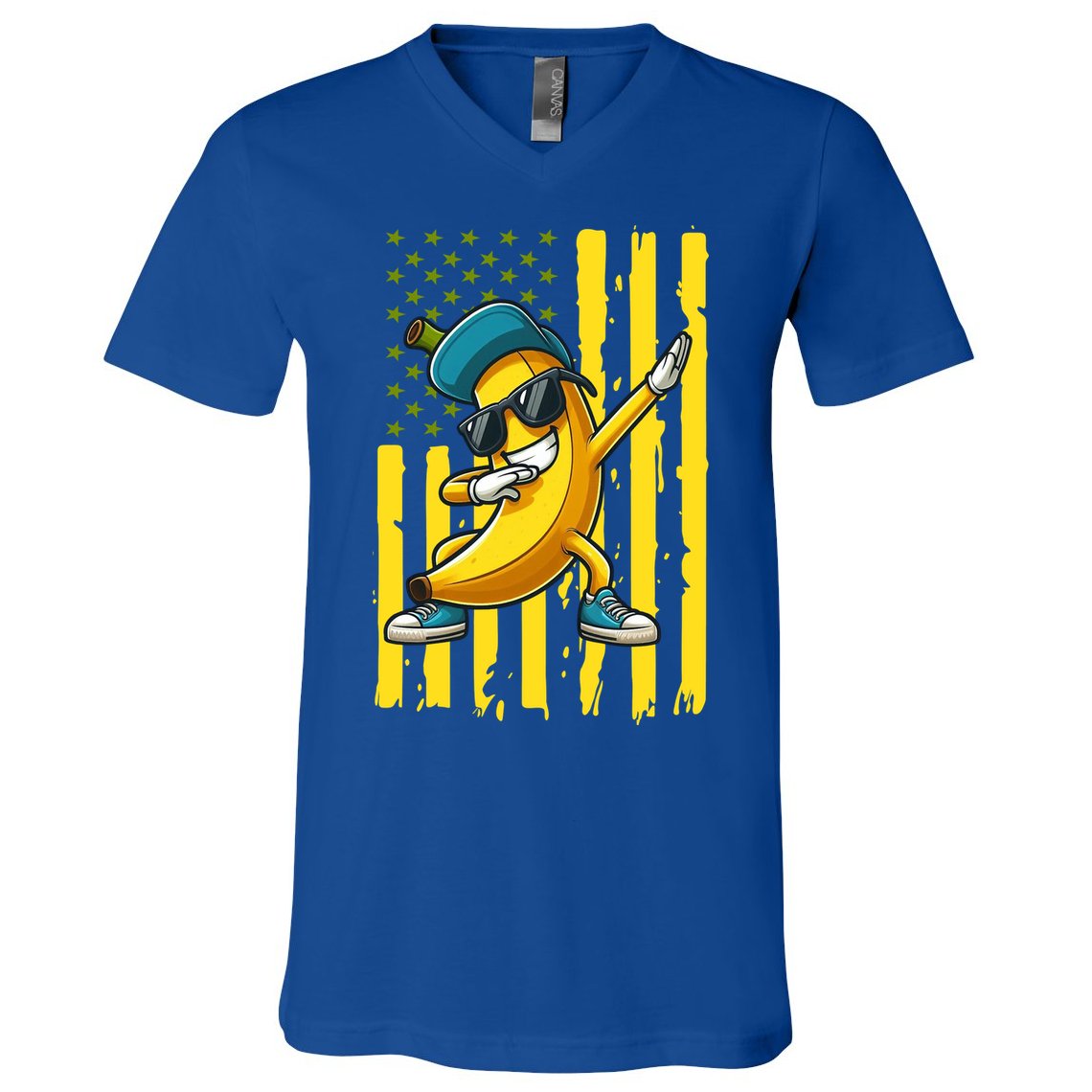 Banana Lover Retro American Flag Dabbing V-Neck T-Shirt