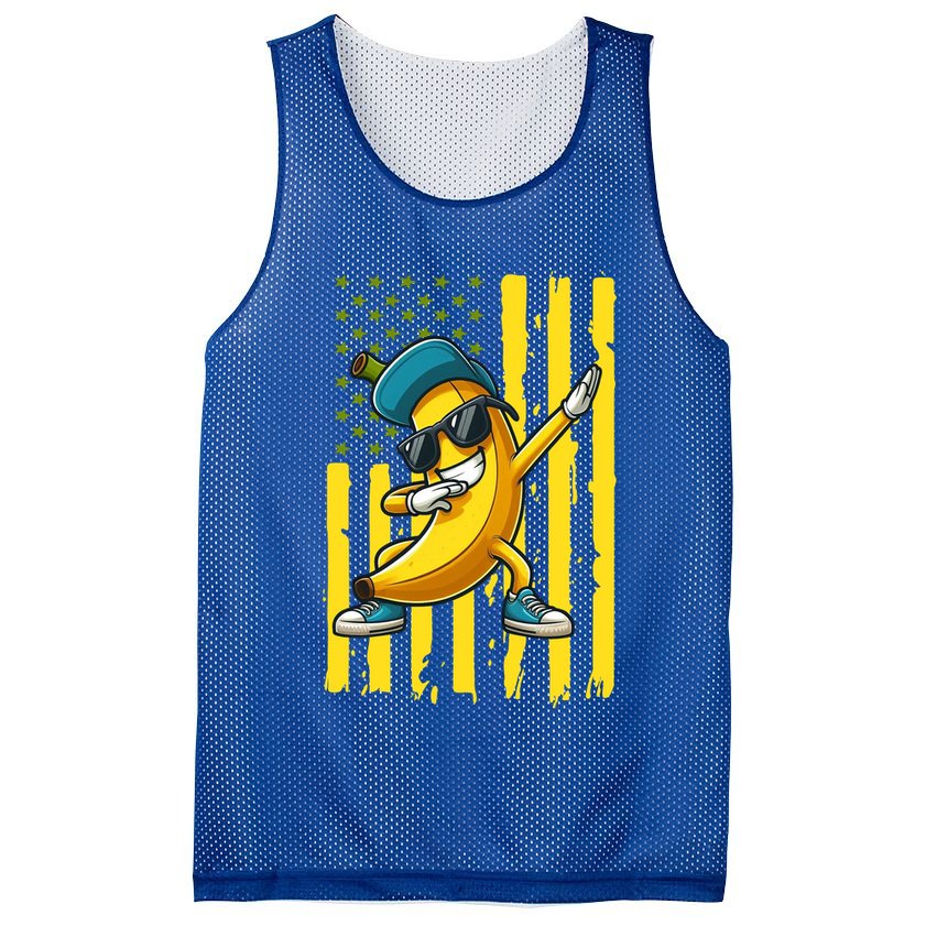 Banana Lover Retro American Flag Dabbing Mesh Reversible Basketball Jersey Tank